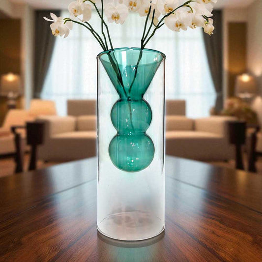Florero Decorativo Home Elegance de Vidrio / Clear con Centro Azul / 8" x 3"