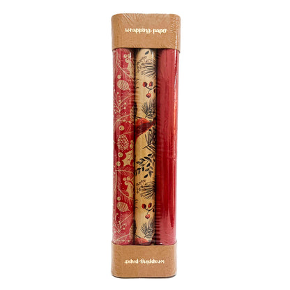 Papel De Regalo Rojo/Beige 3 Piezas Surtido - Christmas Elegance