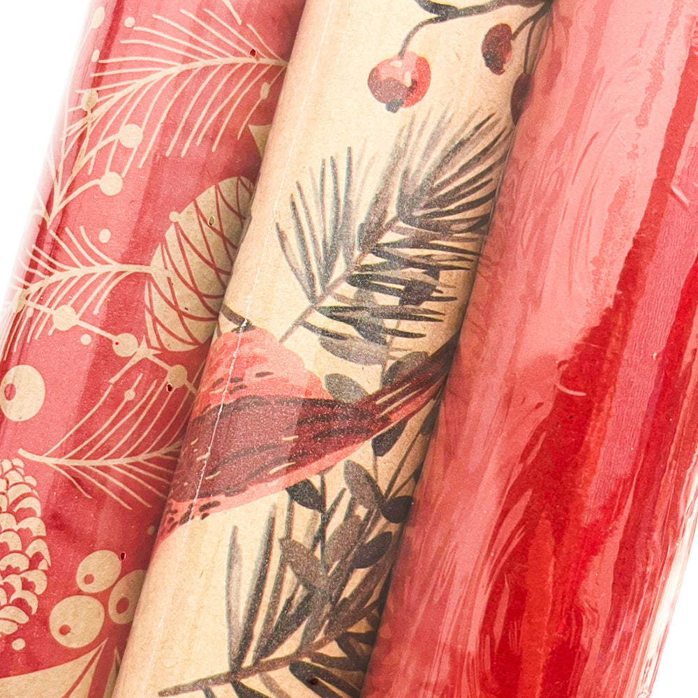 Papel De Regalo Rojo/Beige 3 Piezas Surtido - Christmas Elegance