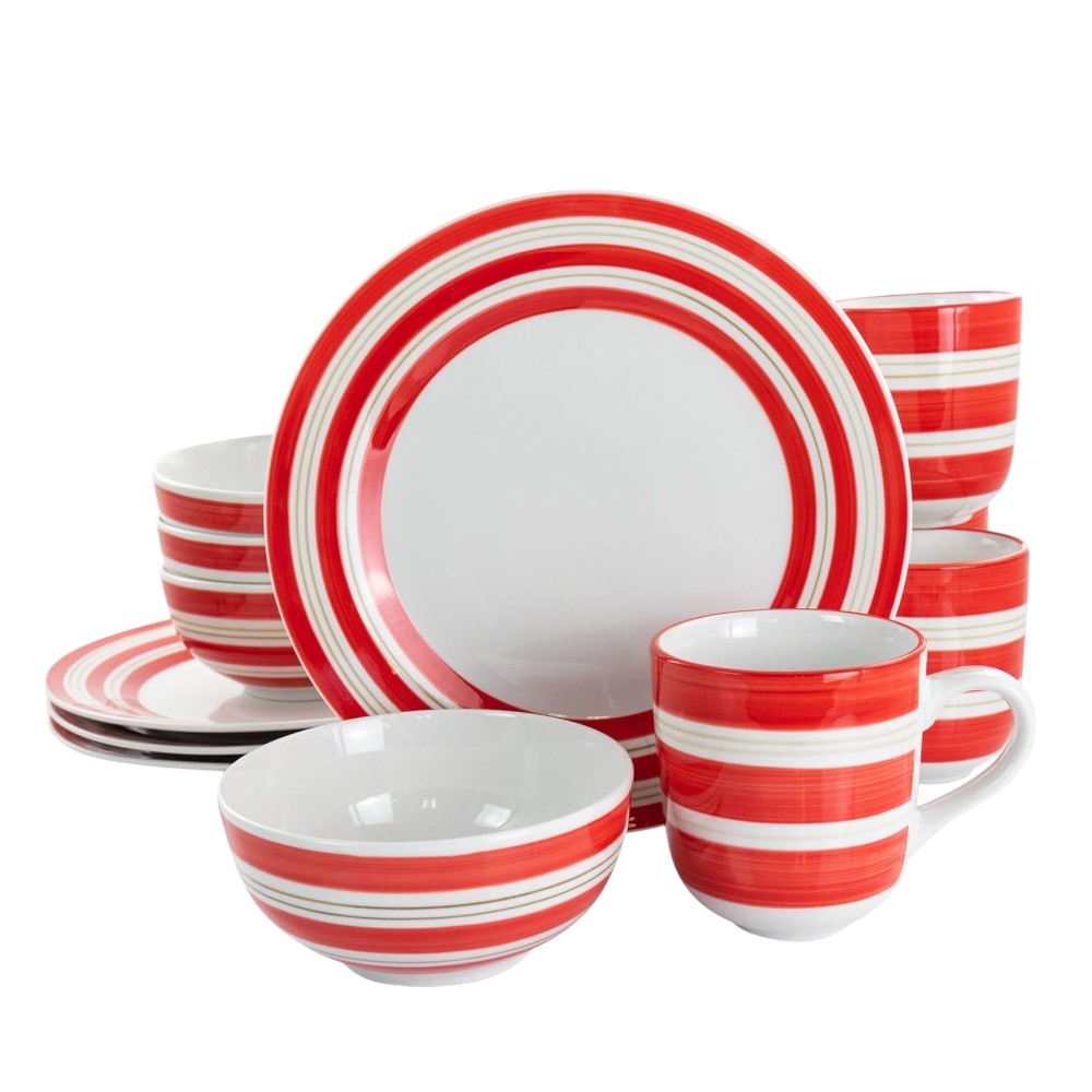 Vajilla de Cerámica Gibson Sunset Stripes – 12 Piezas / Estampado
