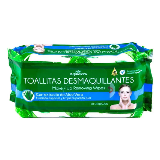 Toallas Desmaquillante Aquavera Con Extracto De Aloe Vera 80 Piezas