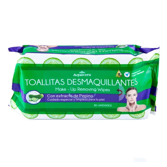Toallas Desmaquillante Aquavera Con Extracto De Pepino 80 Piezas