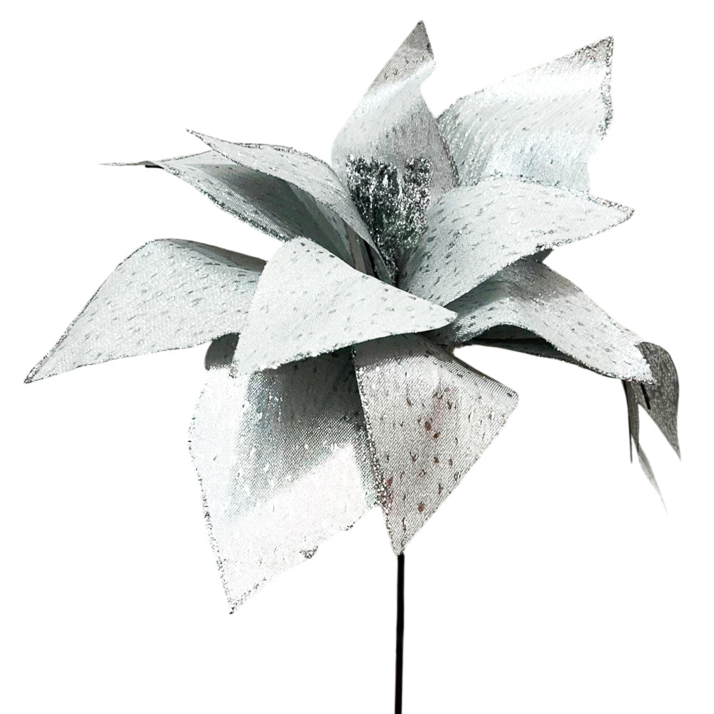 Flor Poinsettia Plateado 31 CM - Montefiori Christmas