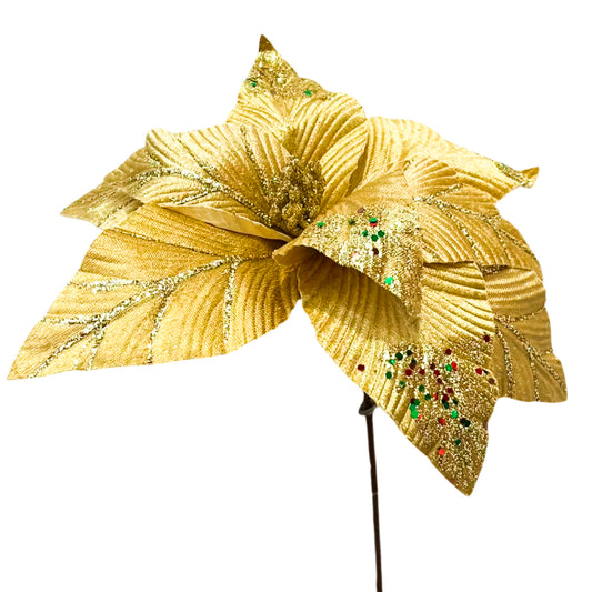 Flor Poinsettia 30 CM Dorado Navidad - Montefiori Christmas