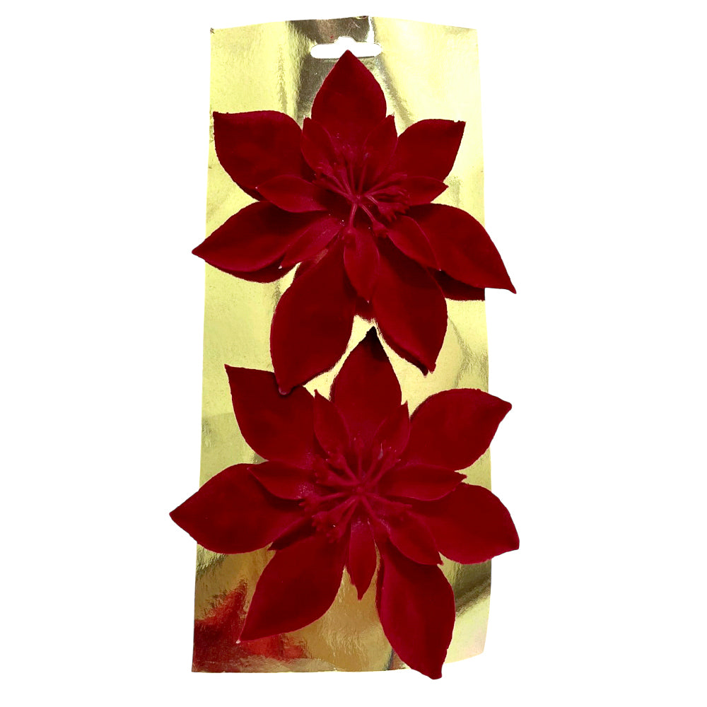 Flor Poinsettia 15CM 2 Piezas Burgundy - Montefiori Christmas