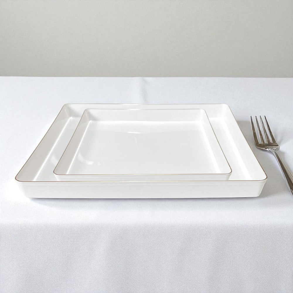 Platos Reutilizables Lillian / 20 Piezas / Blanco con Borde Dorado