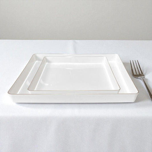 Platos Reutilizables Lillian / 20 Piezas / Blanco con Borde Dorado
