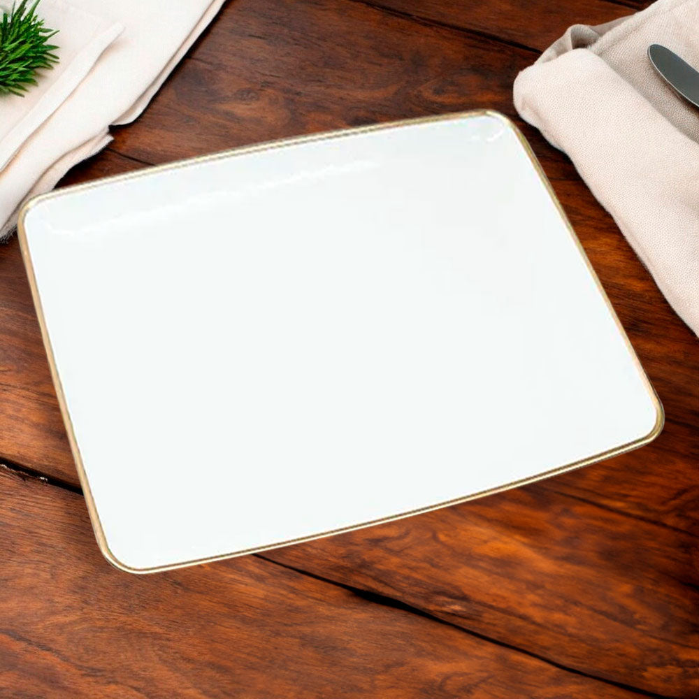 Bandeja Rectangular Para Servir Lillian / 11" x 8" / 3 Piezas / Blanca-Gold