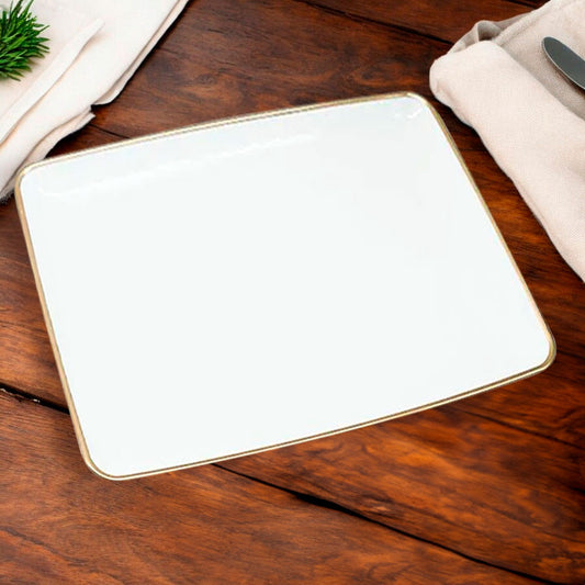 Bandeja Rectangular Para Servir Lillian / 11" x 8" / 3 Piezas / Blanca-Gold