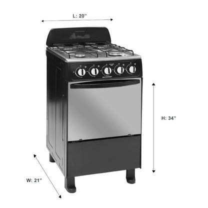 Estufa A Gas Premier 20" / 4 Quemadores / Con Horno /Negro