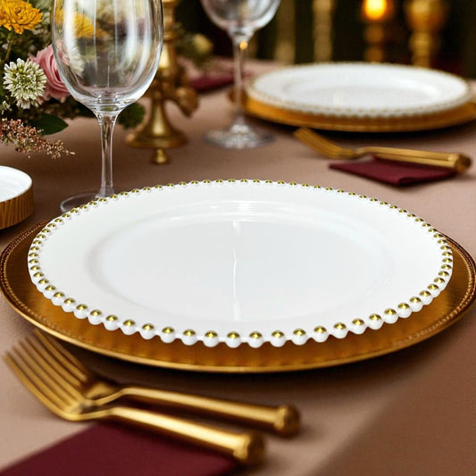 Platos Desechables 10.5" Lillian de 10 Piezas / Blanco-Gold