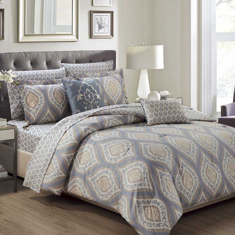 Comforter Olivia Gray Juego De 9 Piezas Reversible