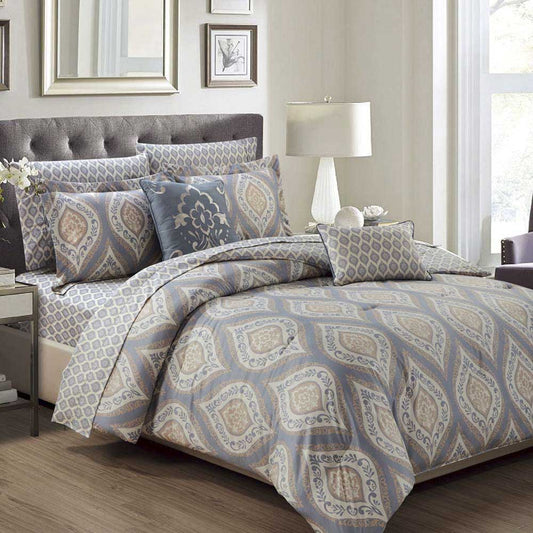 Comforter Olivia Gray Juego De 9 Piezas Reversible