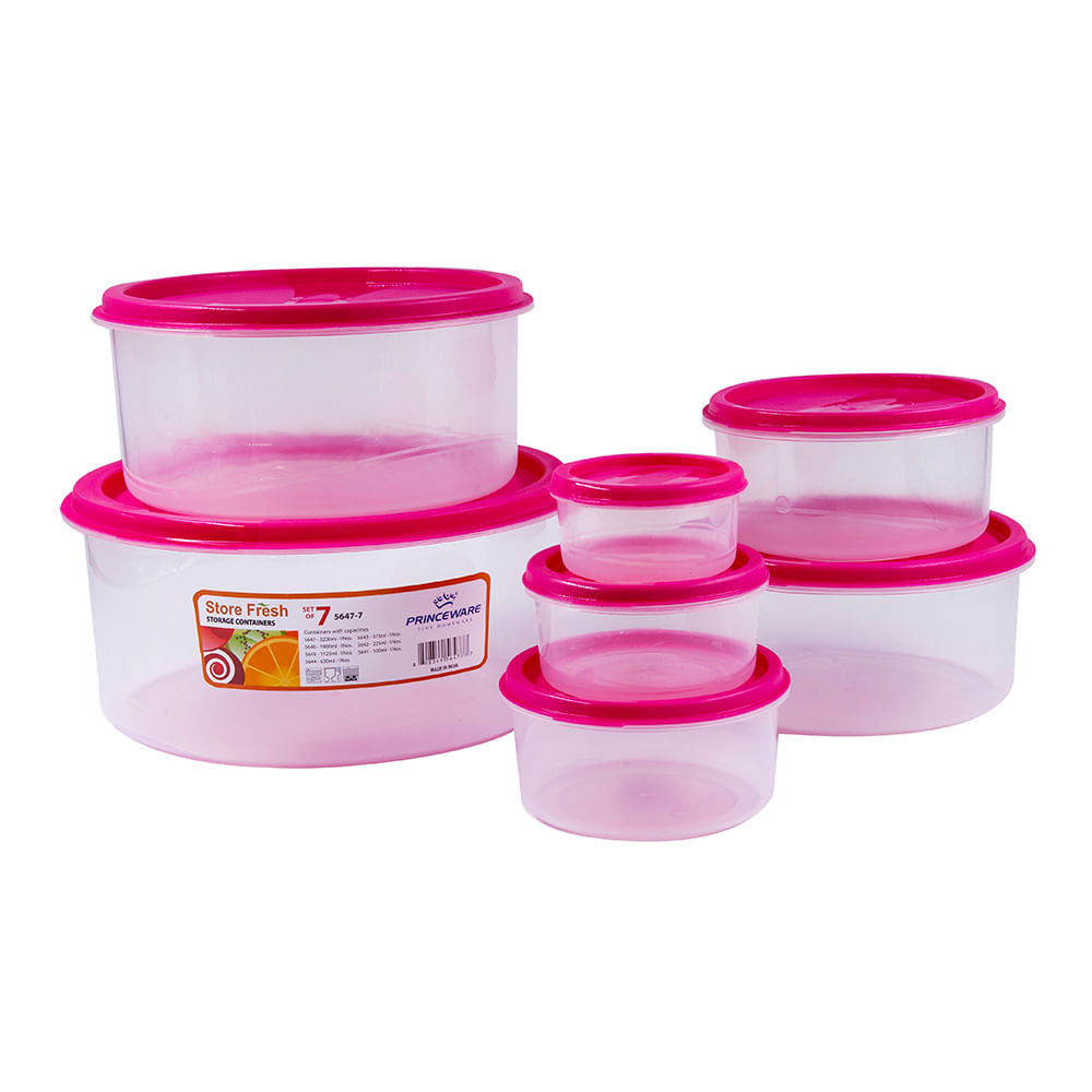 Envases Con Tapa 7 Piezas Rosado