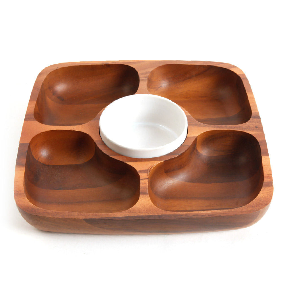 Bandeja De Bambú Con 5 Divisiones 2 Piezas