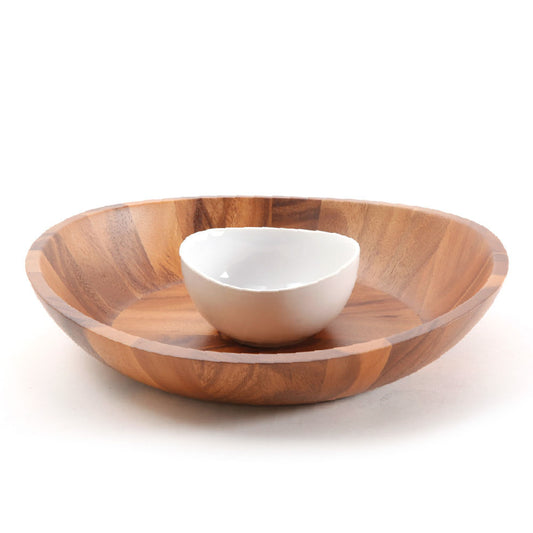 Bandeja De Bambú y Bowl Cerámica 2 Piezas