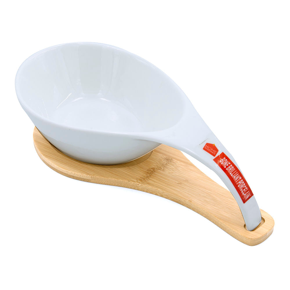 Bowl De Porcelana Con Base De Madera Para Dips Home Elegance