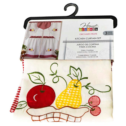 Cortina para Cocina Bordado Frutas 3 Piezas