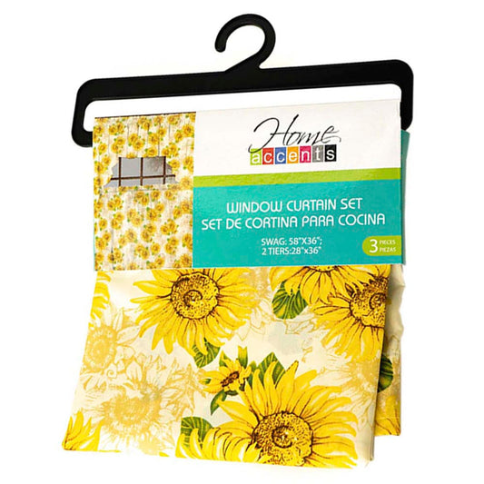 Cortina Para Cocina Estampado Girasol 3 Piezas