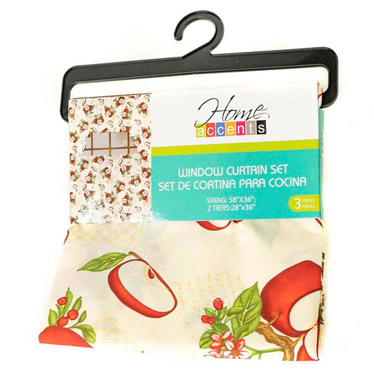 Cortina Para Cocina Estampado Manzana 3 Piezas