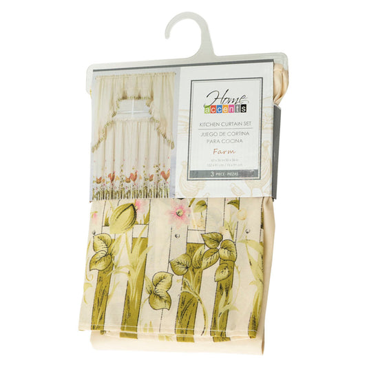 Cortina Para Cocina Estampado Granja 3 Piezas