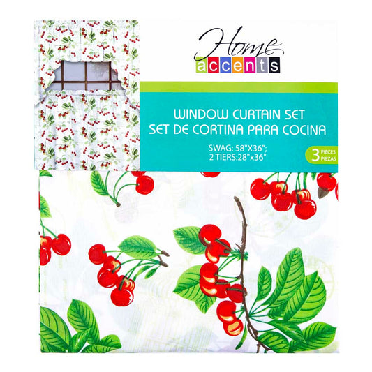 Cortina Para Cocina Estampado Cerezas 3 Piezas