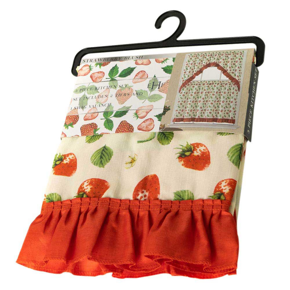 Cortina Para Cocina Estampado fresa 3 Piezas