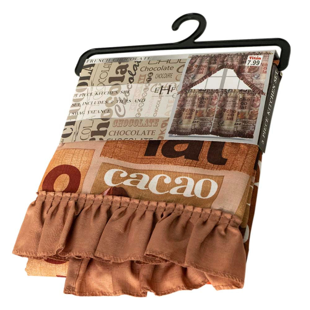 Cortina Para Cocina Estampado Chocolate 3 Piezas
