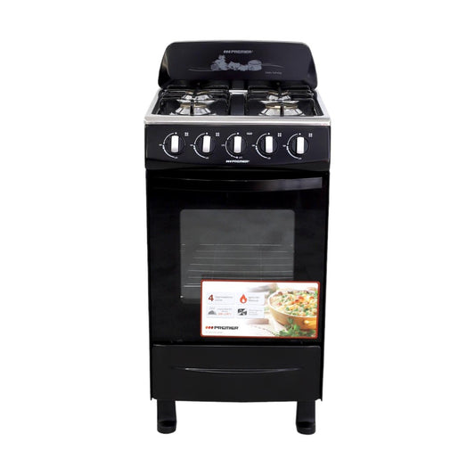 Estufa a Gas Premier 20" Con 4 Quemadores - Negro / Acero Inoxidable
