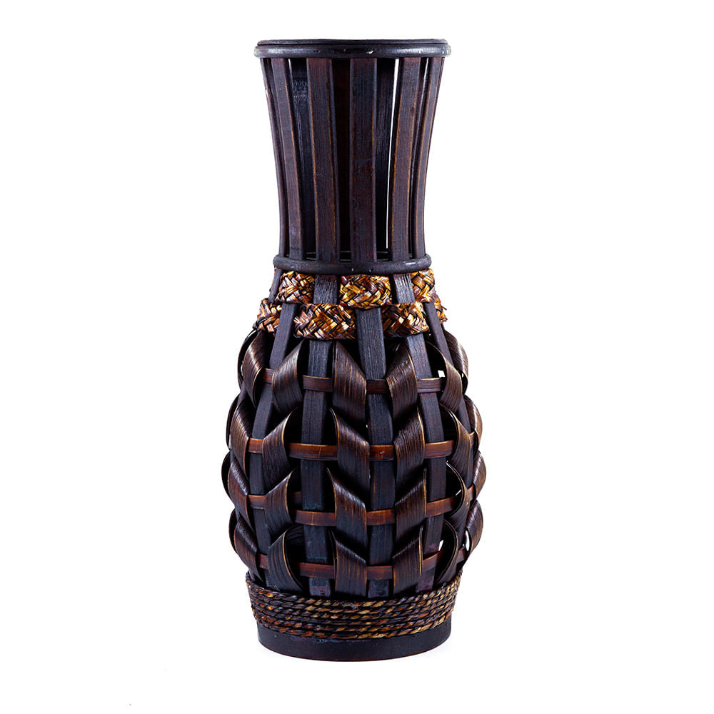 Jarrón Decorativo De Mimbre Efecto Madera 36 cm