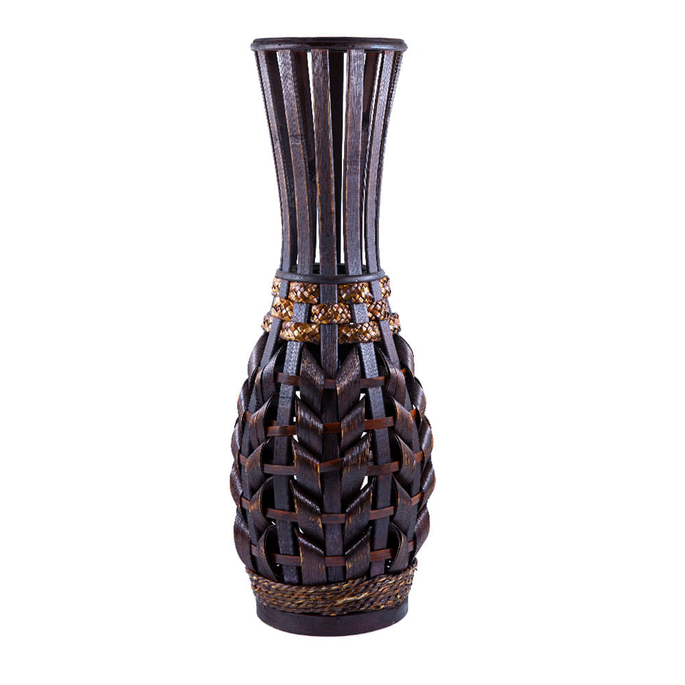 Jarrón Decorativo De Mimbre Efecto Madera 50 cm