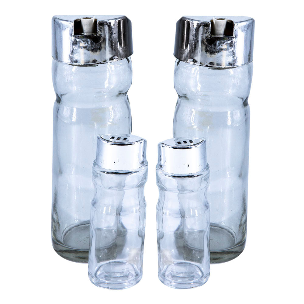 Salero, Pimentero y Aceitero de Vidrio 4 Piezas