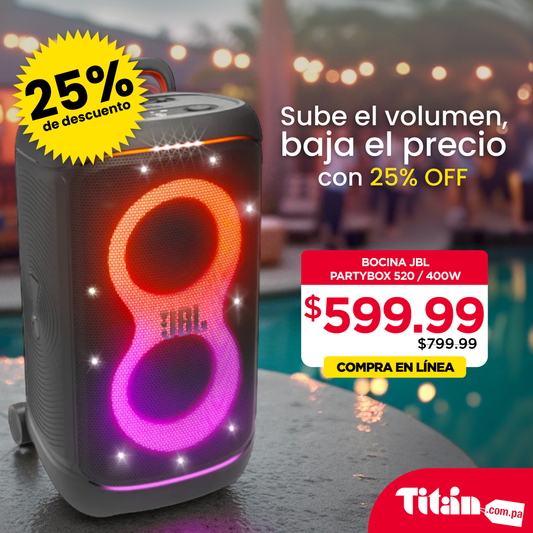 JBL PartyBox 520 / 400W / Sonido Extremo + Luces / Negro