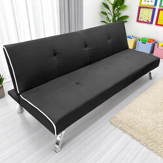 Sofá Cama De Tela Con Patas De Metal | Negro