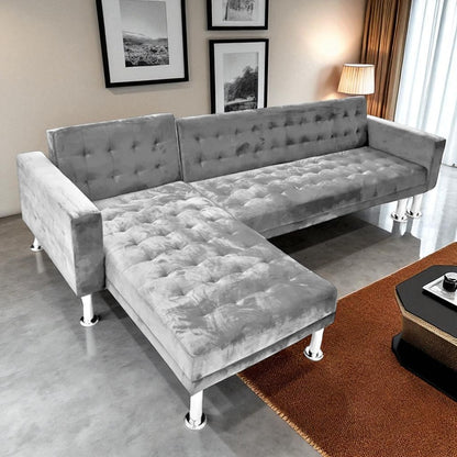 Juego De Sala Elements Furniture Forma L Pata De Metal LT-Grey Velvet