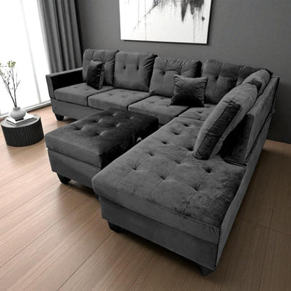 Juego De Sala Elements Furniture Forma L Negro