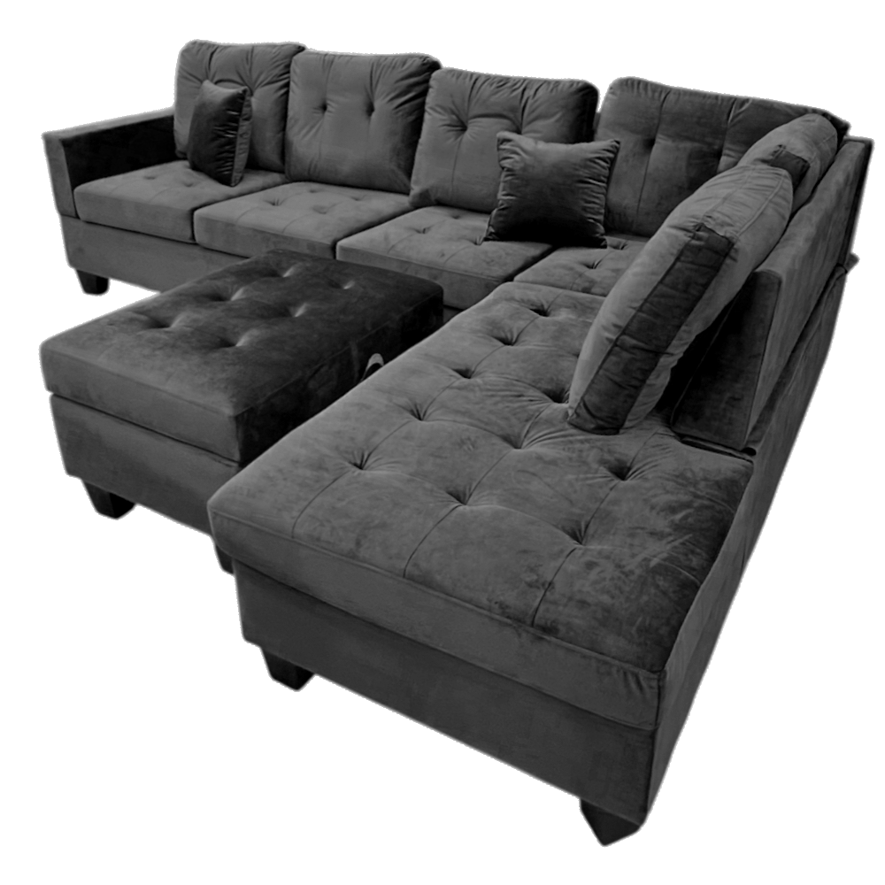 Juego De Sala Elements Furniture Forma L Negro