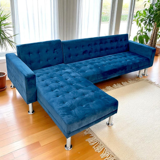 Juego De Sala Elements Furniture En Forma L Pata De Metal Blue Velvet