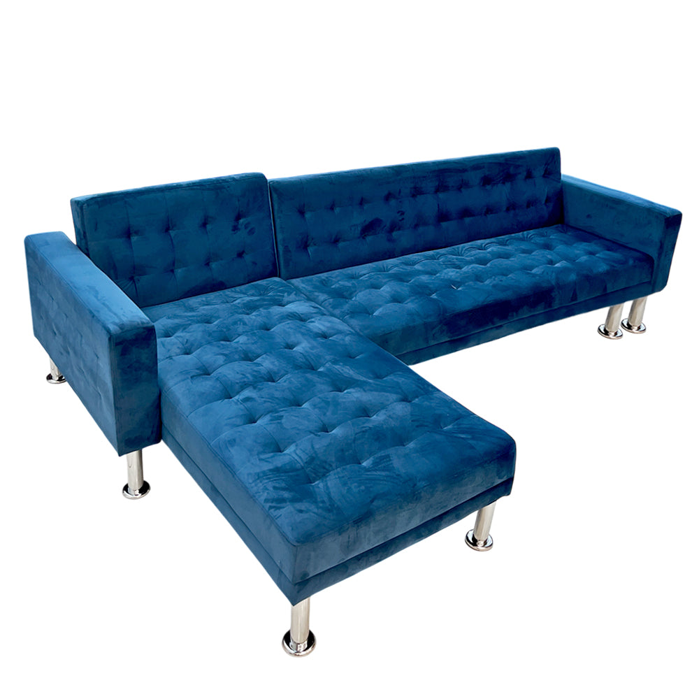 Juego De Sala Elements Furniture En Forma L Pata De Metal Blue Velvet