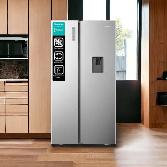 Refrigeradora Hisense 18.3 Pies Cúbicos Side by Side / Con Dispensador de Agua / Inverter