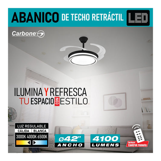 Abanico de Techo Retráctil Carbone con Lámpara 42" Pulgadas Negro - CARBONE - 11096581
