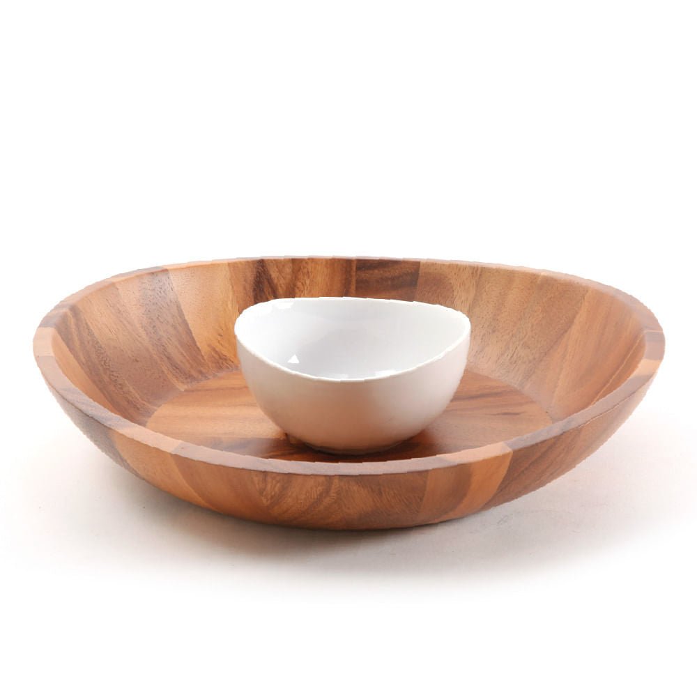 Bandeja De Bambú y Bowl Cerámica 2 Piezas