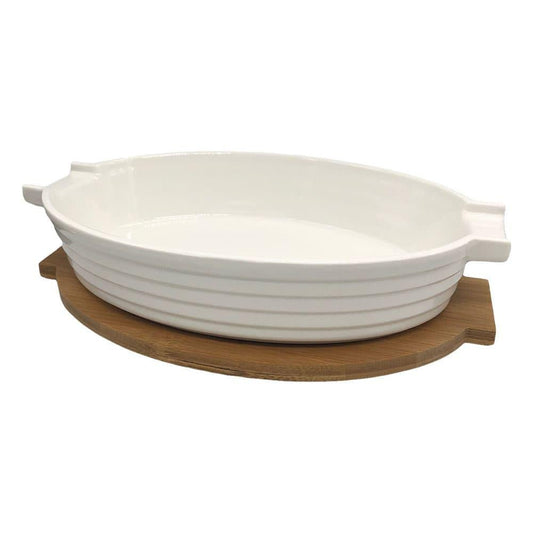 Bandeja de Cerámica Mason Con Base de Madera
