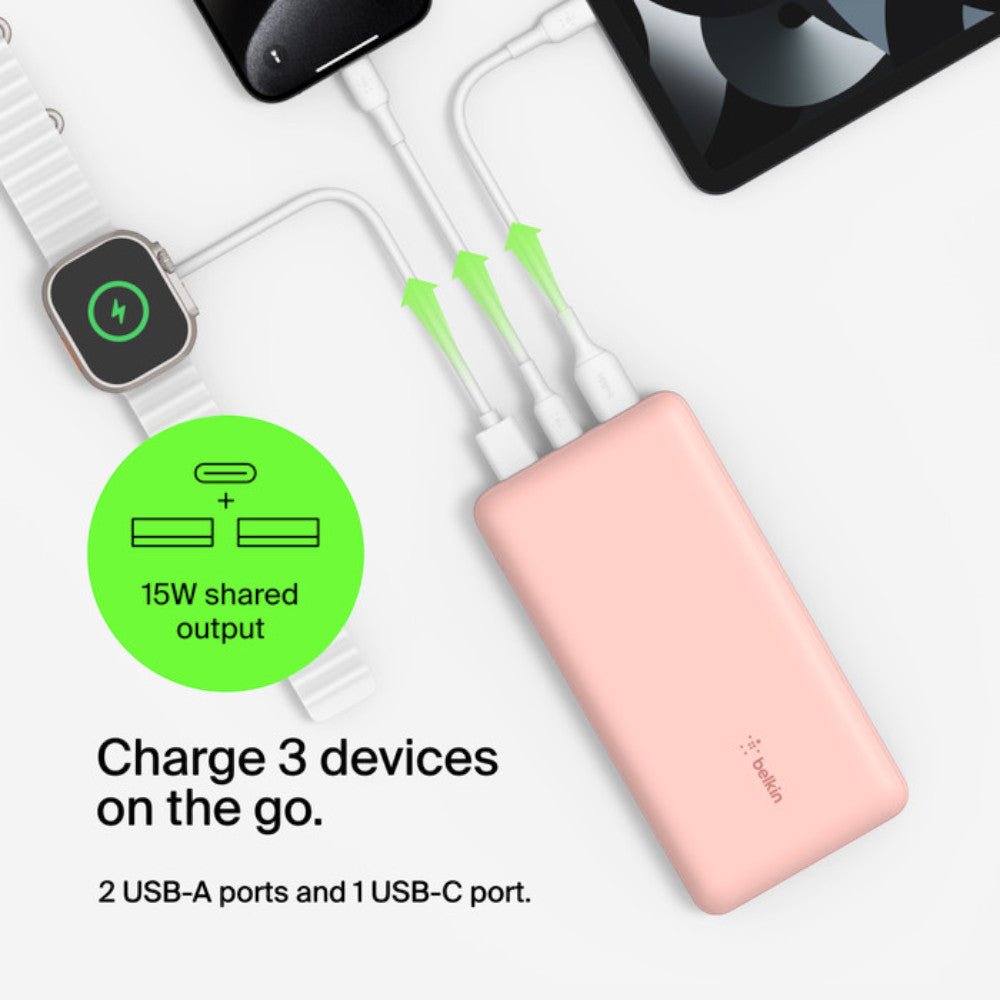 Batería Portátil Belkin Power Bank 20K / Usb - Ax2 / 15W / Rosa - Belkin - Titan.com.pa - 745883837717