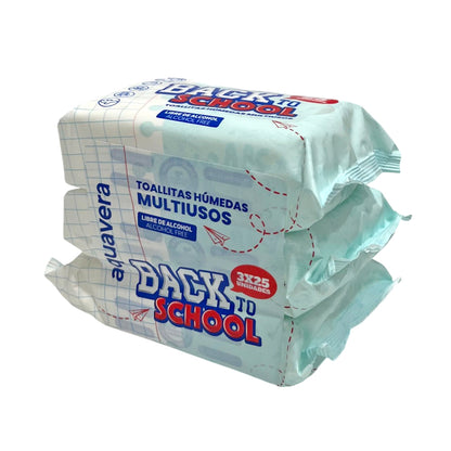 Toallitas húmedas multiusos Aquavera en presentación de 3 paquetes.