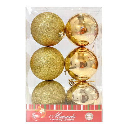 Bola Navideña 6 pza / Brillantes Escarchado / Doradas / 8 cm / Maranelo Christmas - Maranelo Christmas - Titan.com.pa - 7453132412655