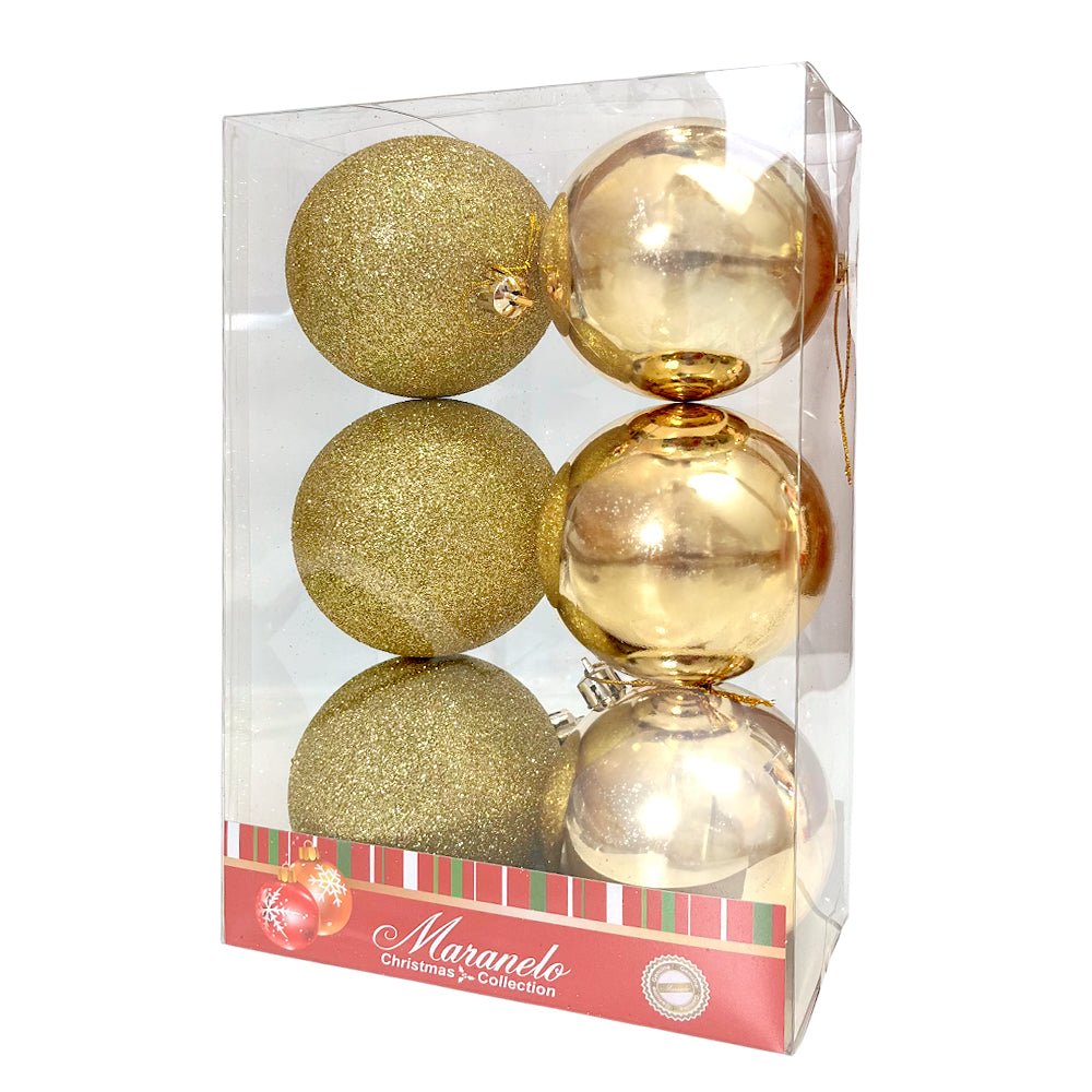 Bola Navideña 6 pza / Brillantes Escarchado / Doradas / 8 cm / Maranelo Christmas - Maranelo Christmas - Titan.com.pa - 7453132412655