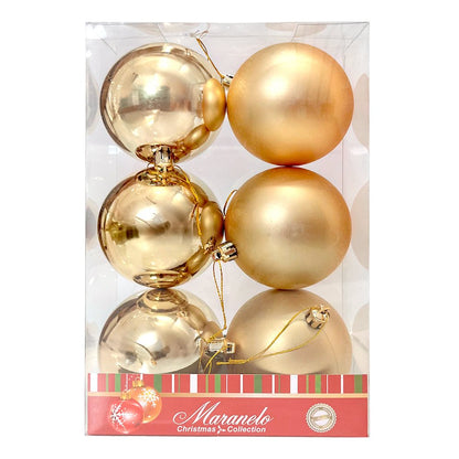 Bola Navideña 6 pza / Brillantes Mate / Doradas / 8 cm / Maranelo Christmas - Maranelo Christmas - Titan.com.pa - 7453125132119