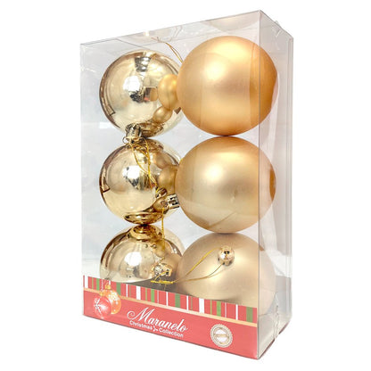 Bola Navideña 6 pza / Brillantes Mate / Doradas / 8 cm / Maranelo Christmas - Maranelo Christmas - Titan.com.pa - 7453125132119