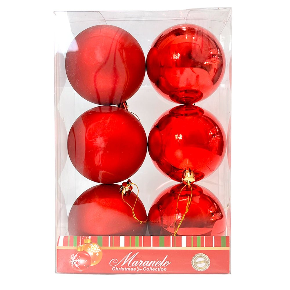 Bola Navideña 6 pza / Brillantes Mate / Rojas / 8 cm / Maranelo Christmas - Maranelo Christmas - Titan.com.pa - 7453125132102
